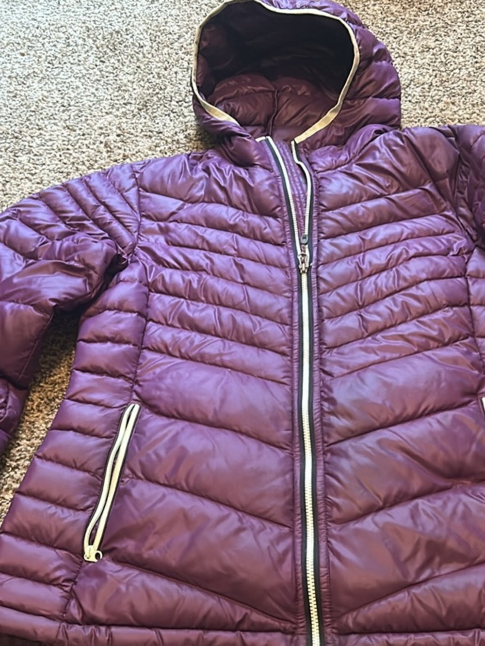 Cabela's Purple Hooded Kids Puffer Jacket with Contrasting Trim